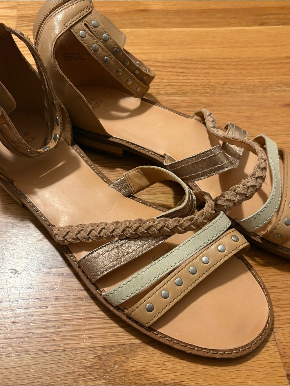 FRYE AND CO. Neutral Braided Studded Strappy Sandals